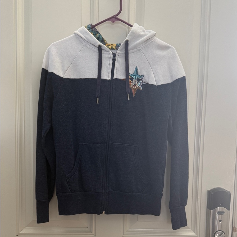 Unbranded Navy and White Zip-Up Hoodie with Graphic Detail
